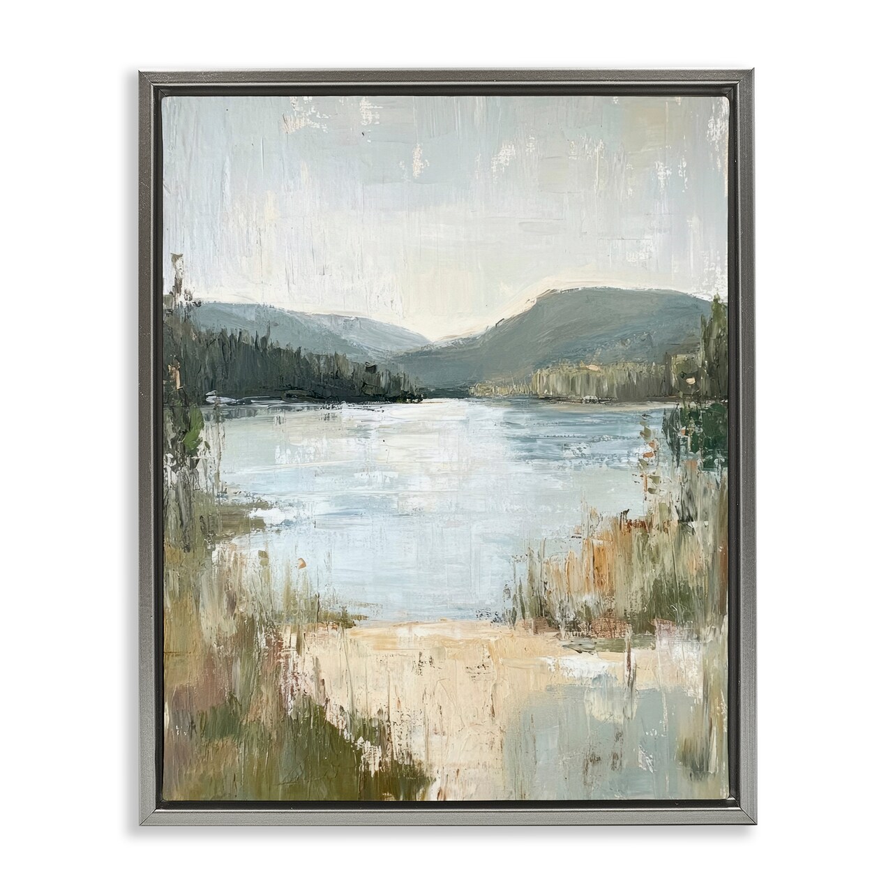 Stupell Industries Abstract Lake Shore & Mountains Floating Frame Design by Petal Prints Design
